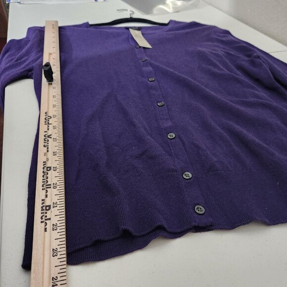 Ann Taylor Sweater Womens XL Purple Cardigan Button Front Crew Neck Long Sleeve - Picture 4 of 9